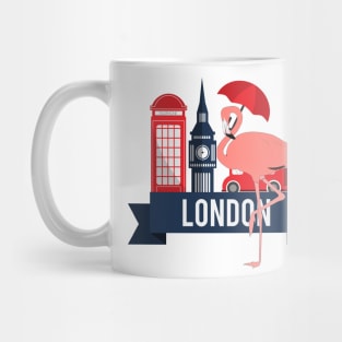 Pink Flamingo in London England Travel Icons Mug